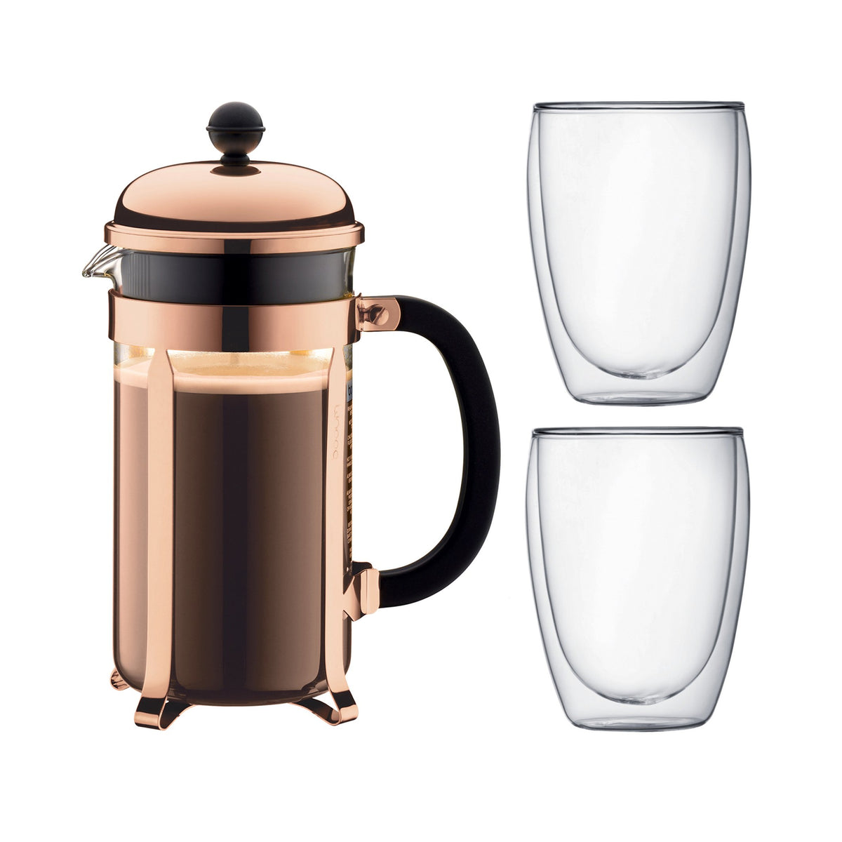 8 Cup French Press Coffee Maker and 2 Piece Glass Set E43259