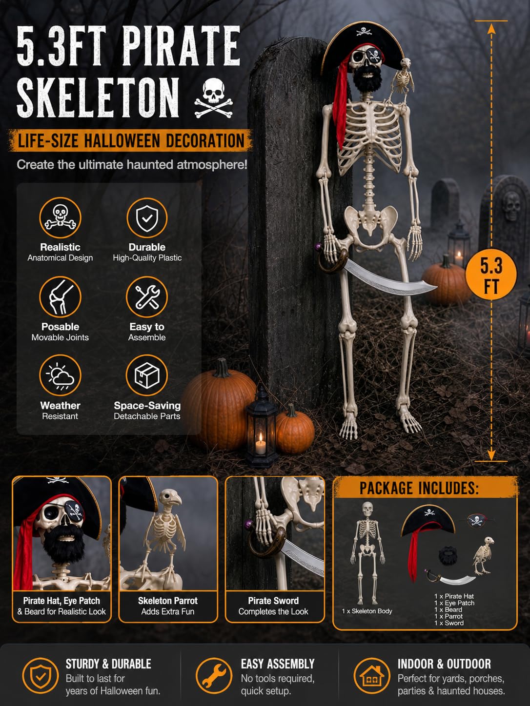 5.4 Ft Halloween Skeleton Decoration A40333