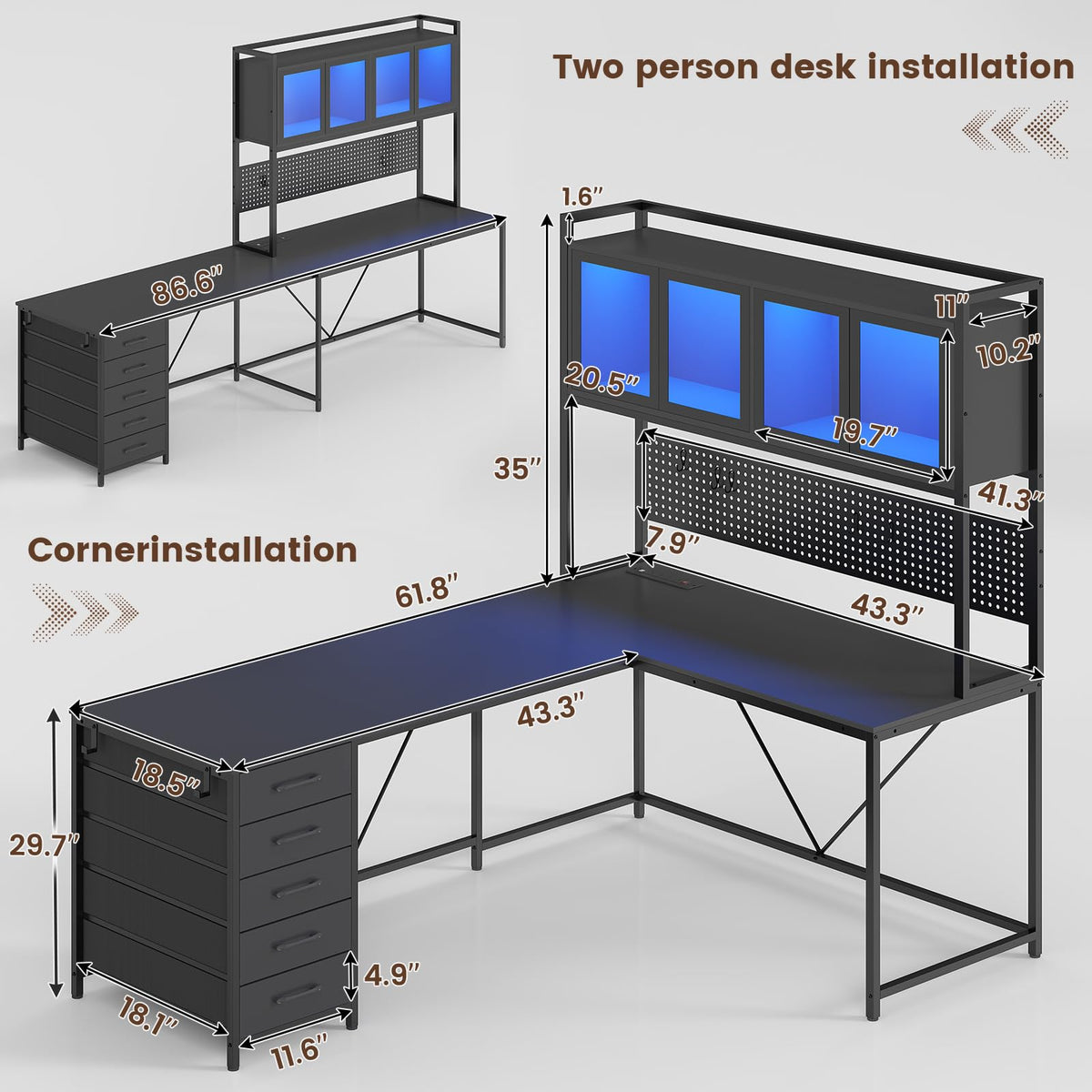 L Shaped Gaming Corner Desk with Drawers R780454