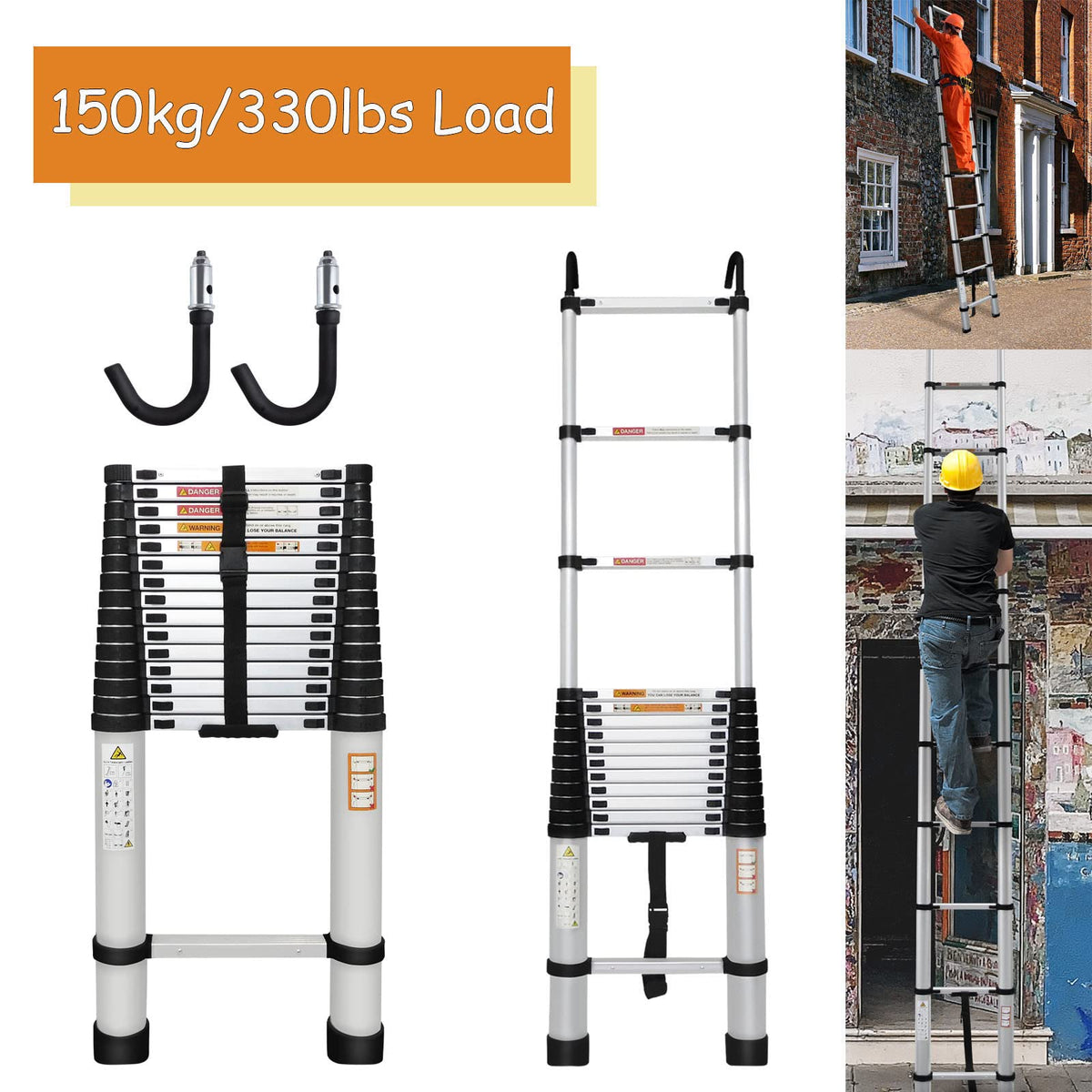 20.3ft Aluminum Telescoping Ladder 330lbs R113