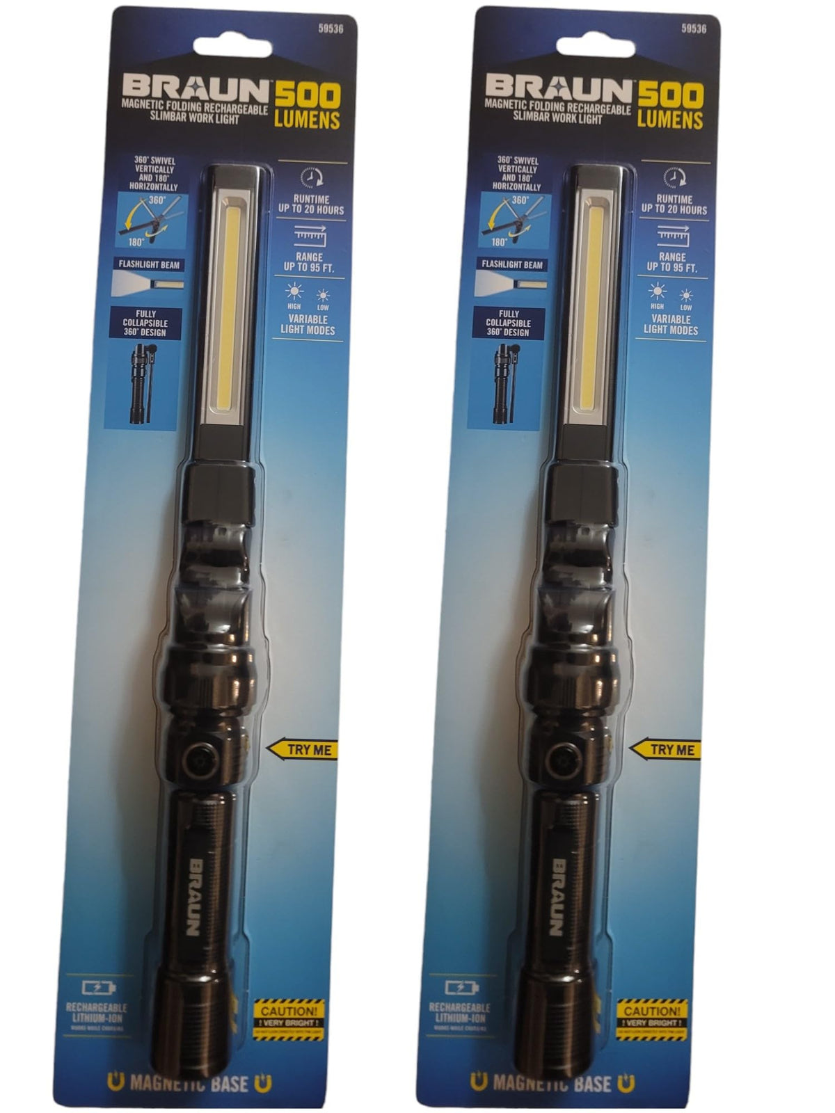 500 Lumen LED Rechargeable Magnetic Foldable Work Light 2 Pack U5719