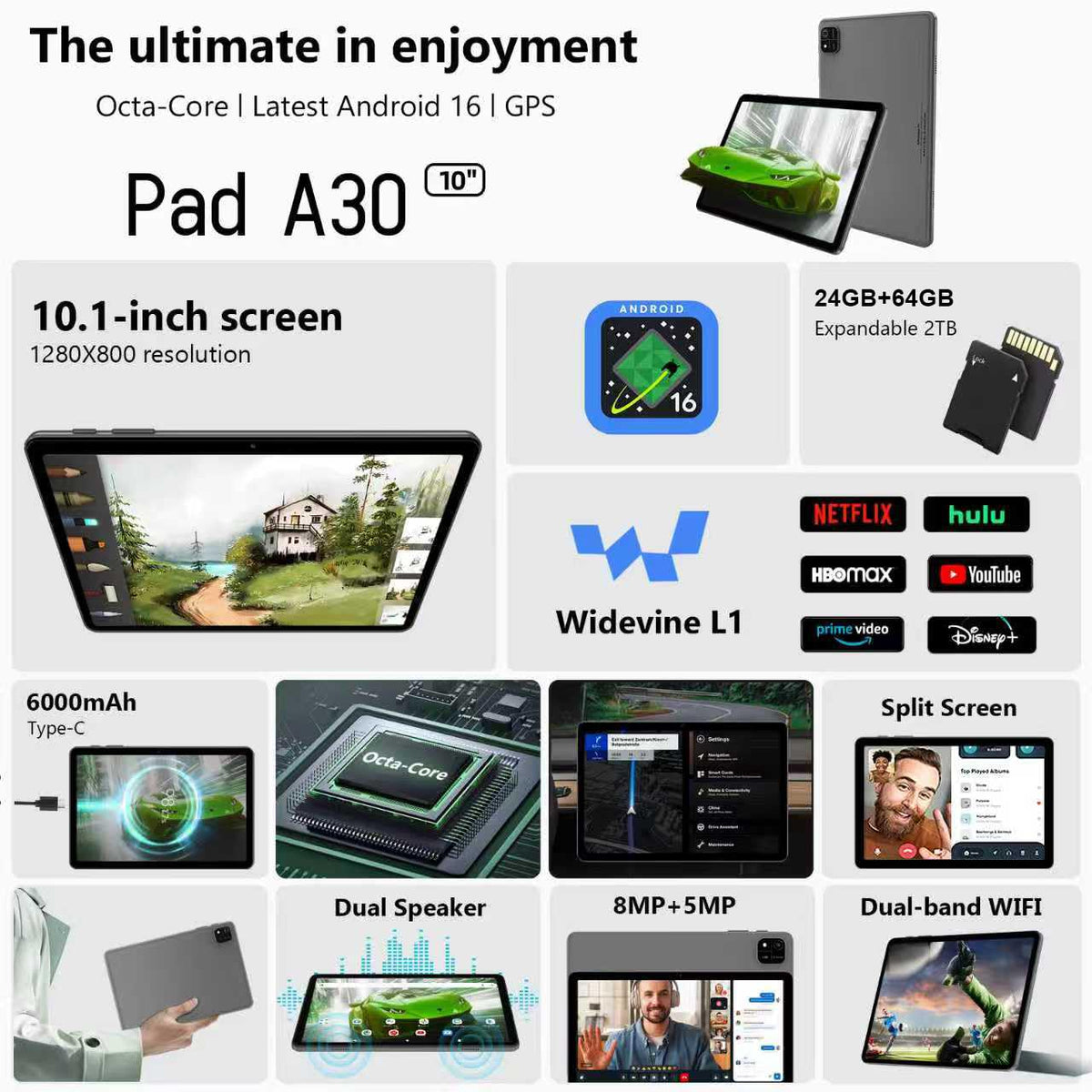 10 Inch Octa-Core Tablet with Keyboard Case Mouse Stylus G2474