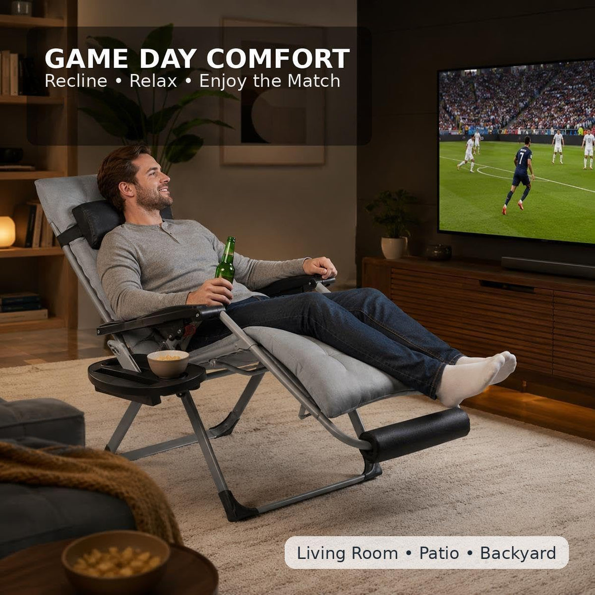 26" Gray Zero Gravity Chair with Removable Cushion M5615