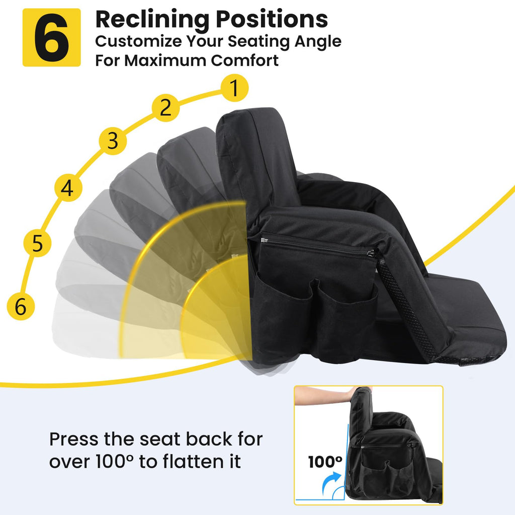 Stadium Seats with Back Support, 2.6'' Thick Pad, 6 Reclining Positions, 2pcs C621610