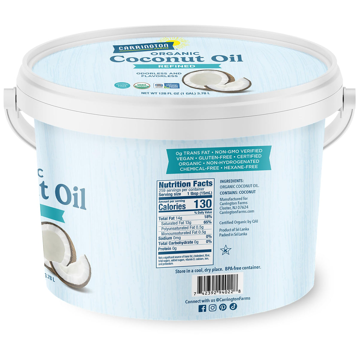 Organic Refined Coconut Oil 1 Gallon K961668