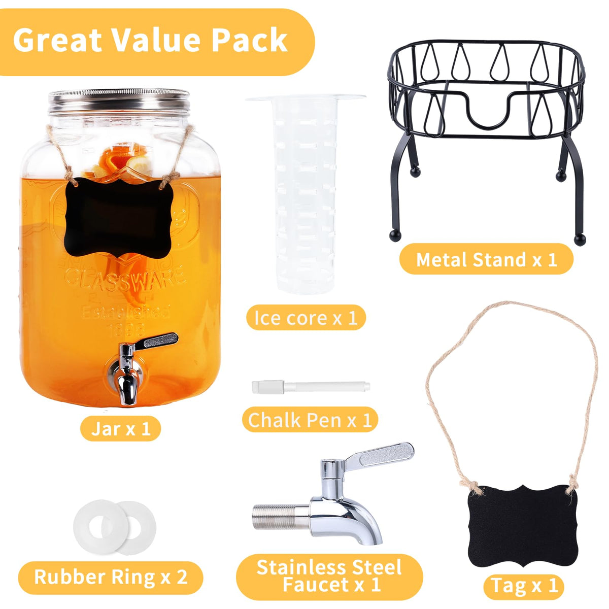 2 Gallon Glass Beverage Dispenser Jar Q76513