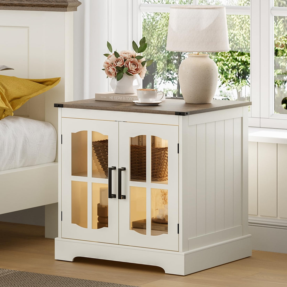 24" Farmhouse End Tables Set of 2 with LED F368