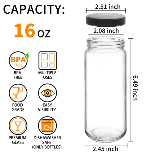 16oz Glass Juice Bottles, 12 Pack V85882