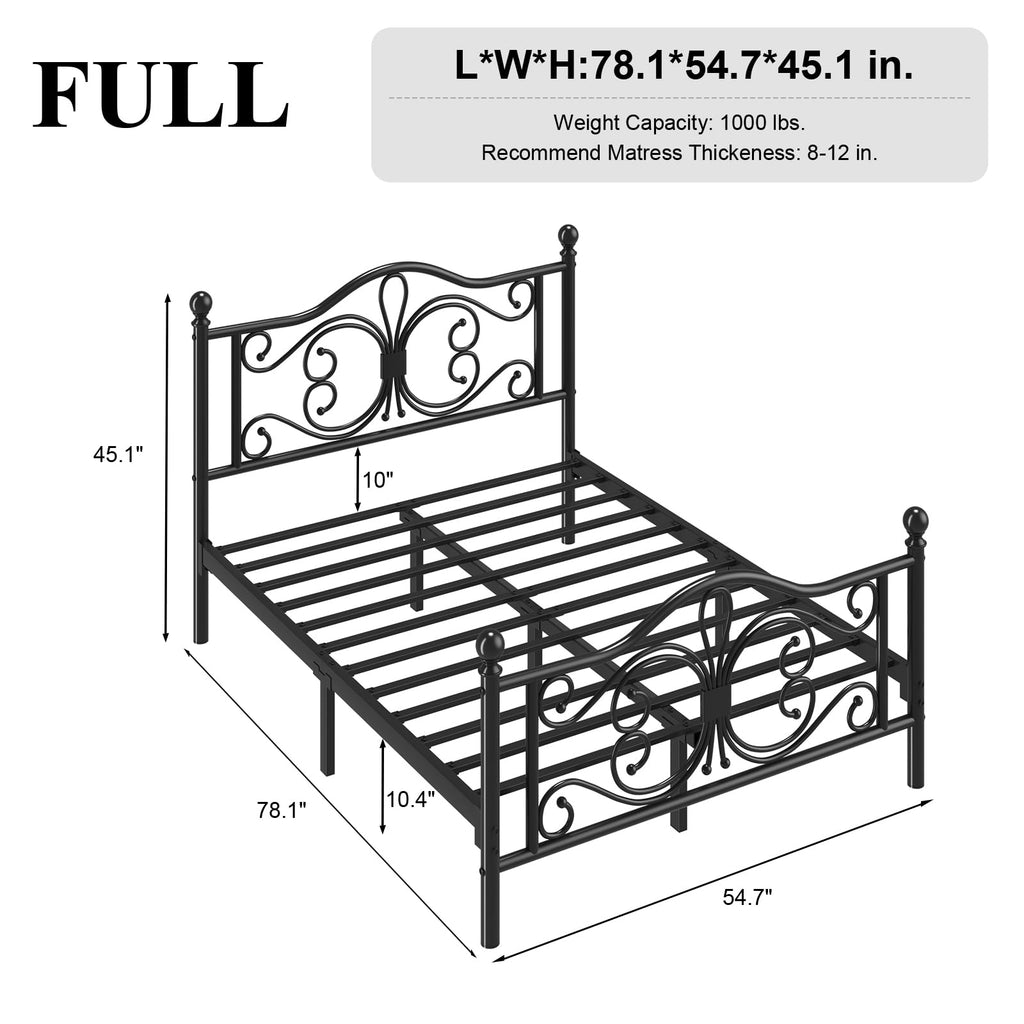 Full Size Bed Frame with Butterfly Pattern Headboard, Black K5333