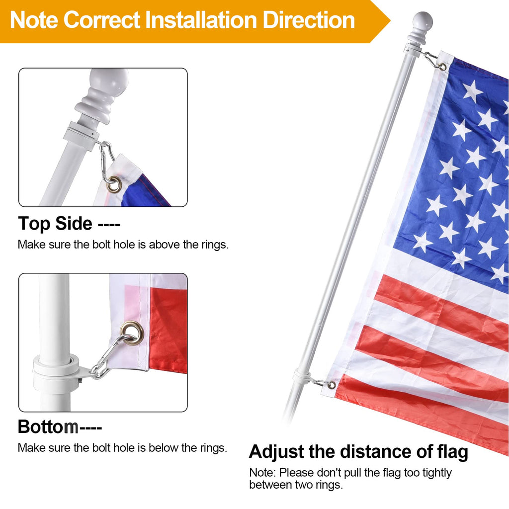 White 5 FT Stainless Steel Wall Mount Flag Pole Kit with 360° Rotating Rings V5262