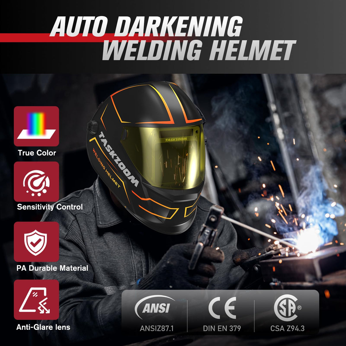 Auto Darkening Welding Helmet True Color Large View 4 Arc Sensors C864