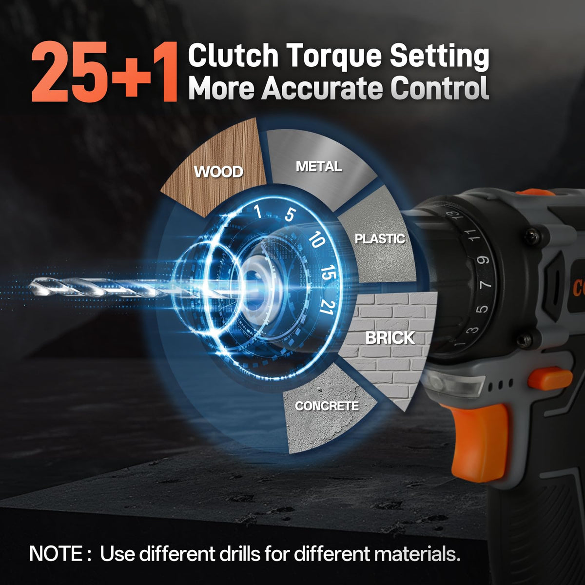 Cordless Drill Set 20V 3/8" Keyless Chuck 2 Variable Speed Orange A49826