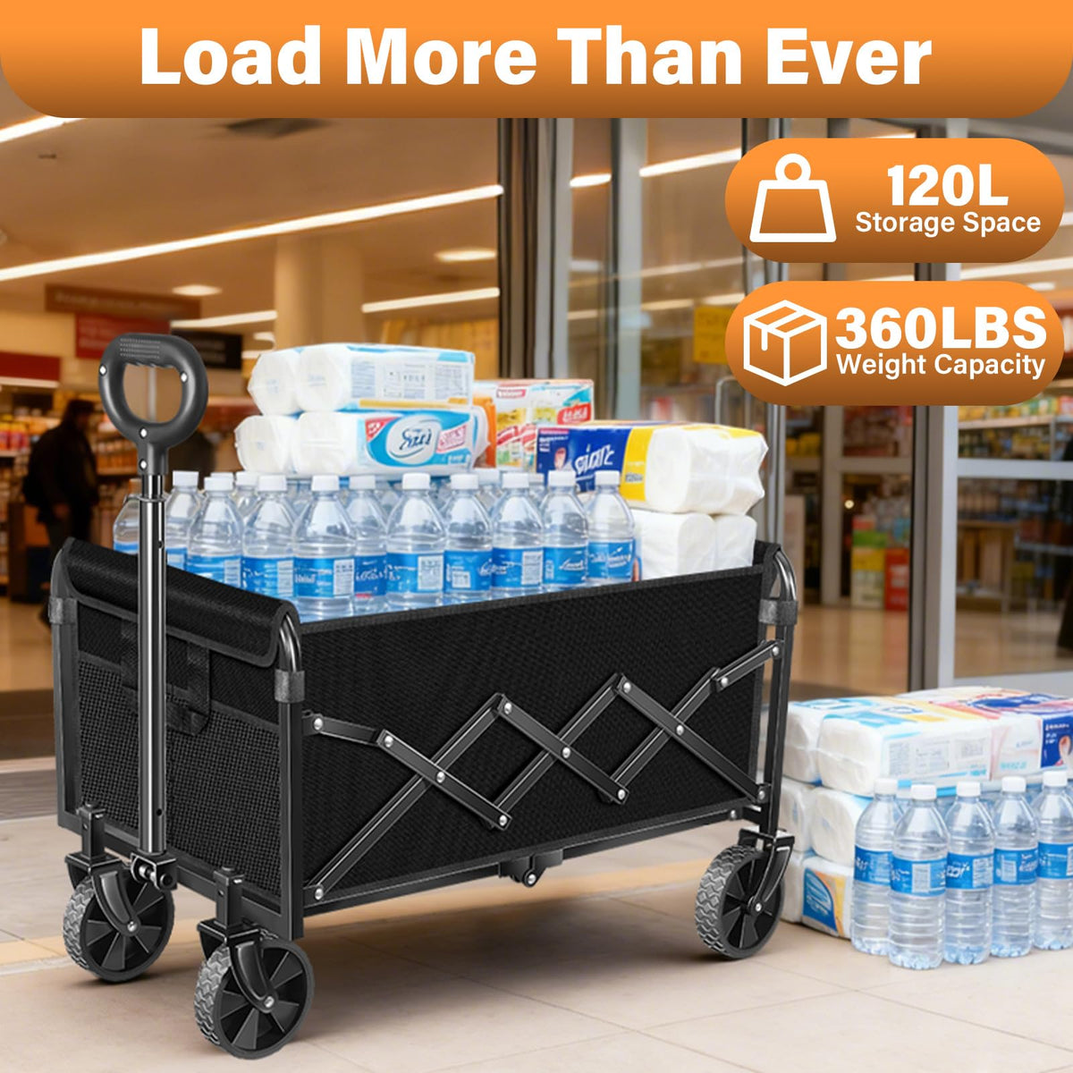 Foldable Collapsible Wagon Cart with Wheels, 280 lbs Heavy Duty Capacity, Graphite Black K6760