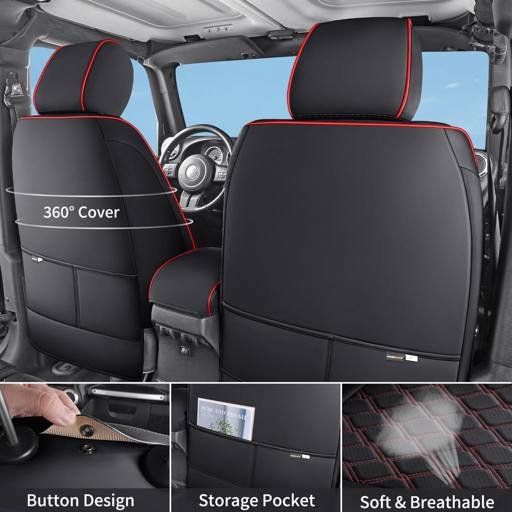 Waterproof Leather Seat Covers Full Set Black Red X5060
