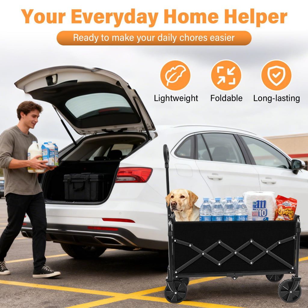 Foldable Collapsible Wagon Cart with Wheels, 280 lbs Heavy Duty Capacity, Graphite Black K6760