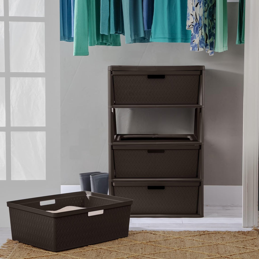 Brown 4 Drawer Plastic Storage Tower G361