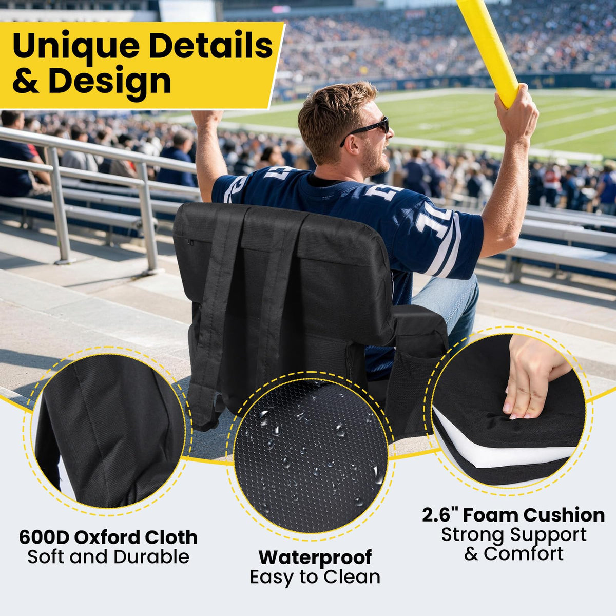 Stadium Seats with Back Support, 2.6'' Thick Pad, 6 Reclining Positions, 2pcs C621610
