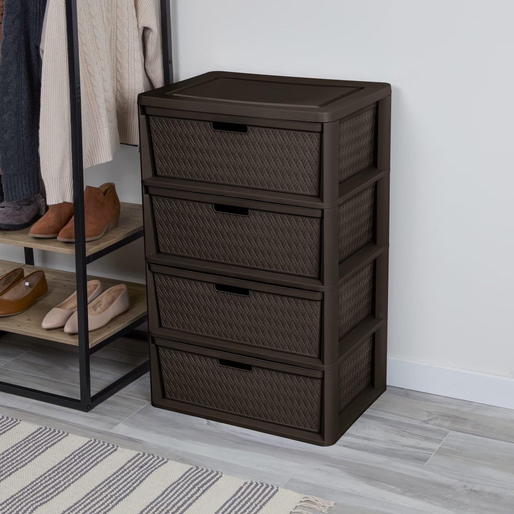 Brown 4 Drawer Plastic Storage Tower G361