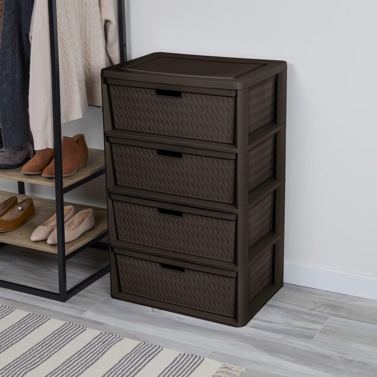 Brown 4 Drawer Plastic Storage Tower G361