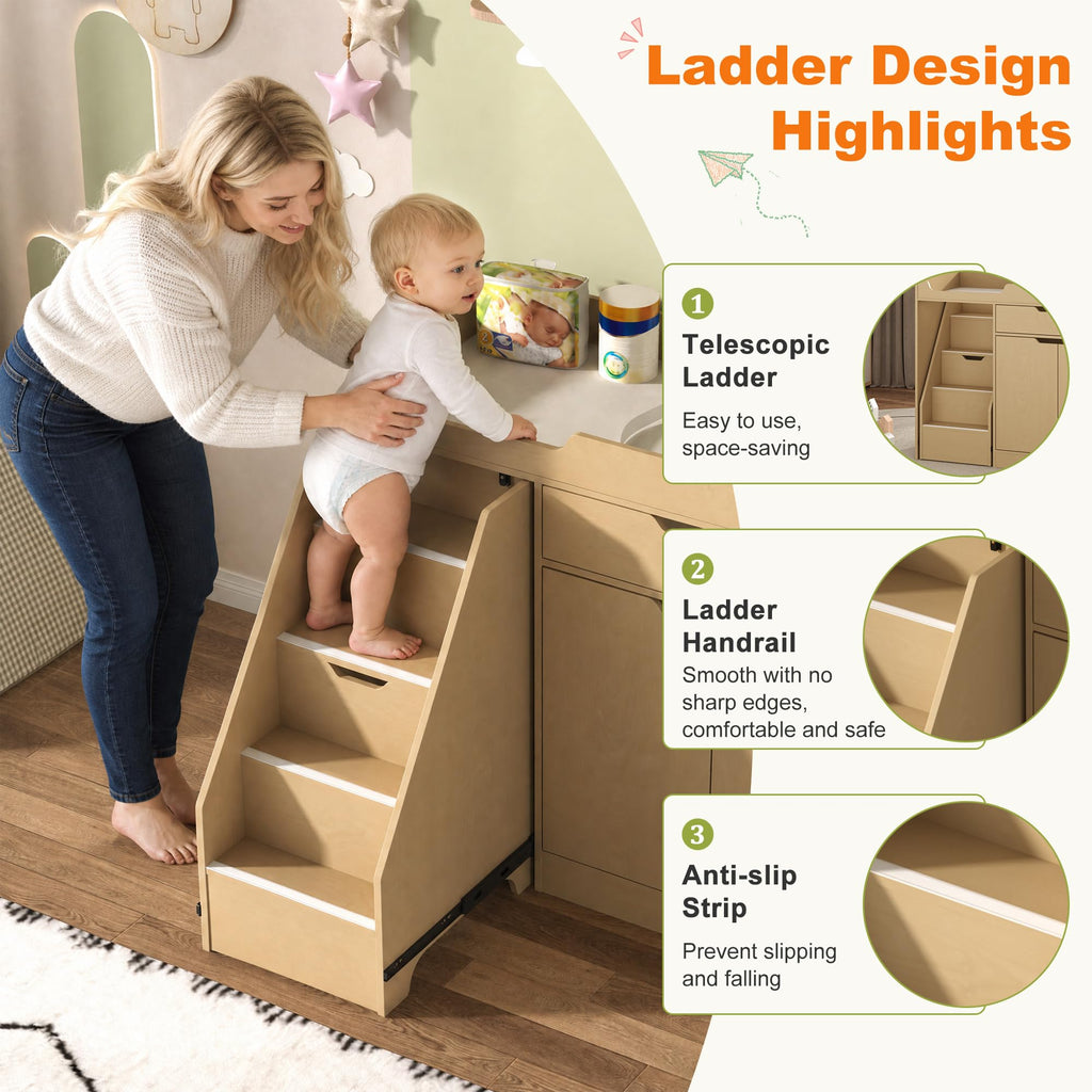 Oak Baby Changing Table with Drawers and Stairs X824275