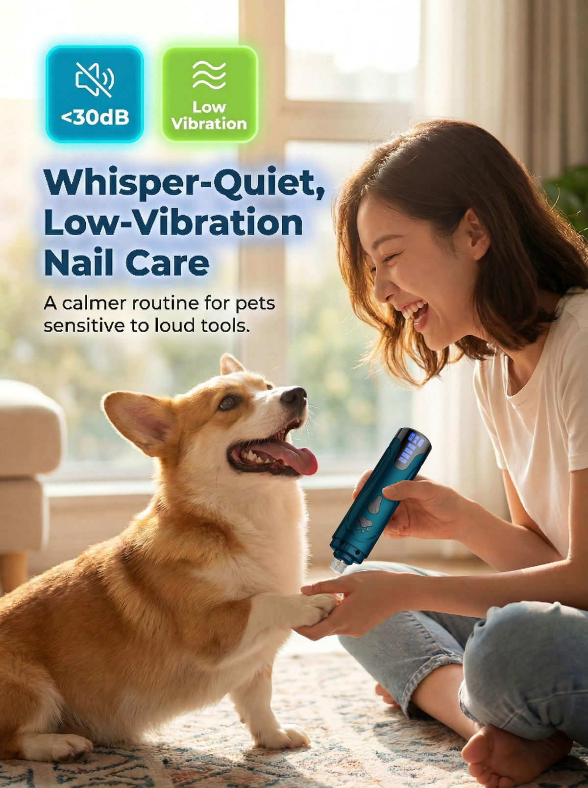 Super Quiet Dog Nail Grinder & Clippers Kit with 2 LED Lights I402
