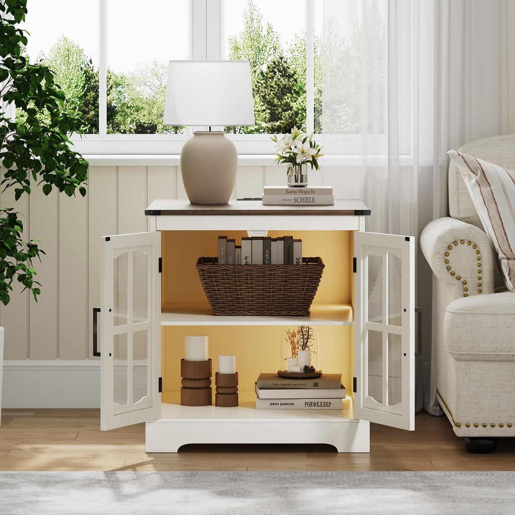 24" Farmhouse End Tables Set of 2 with LED F368