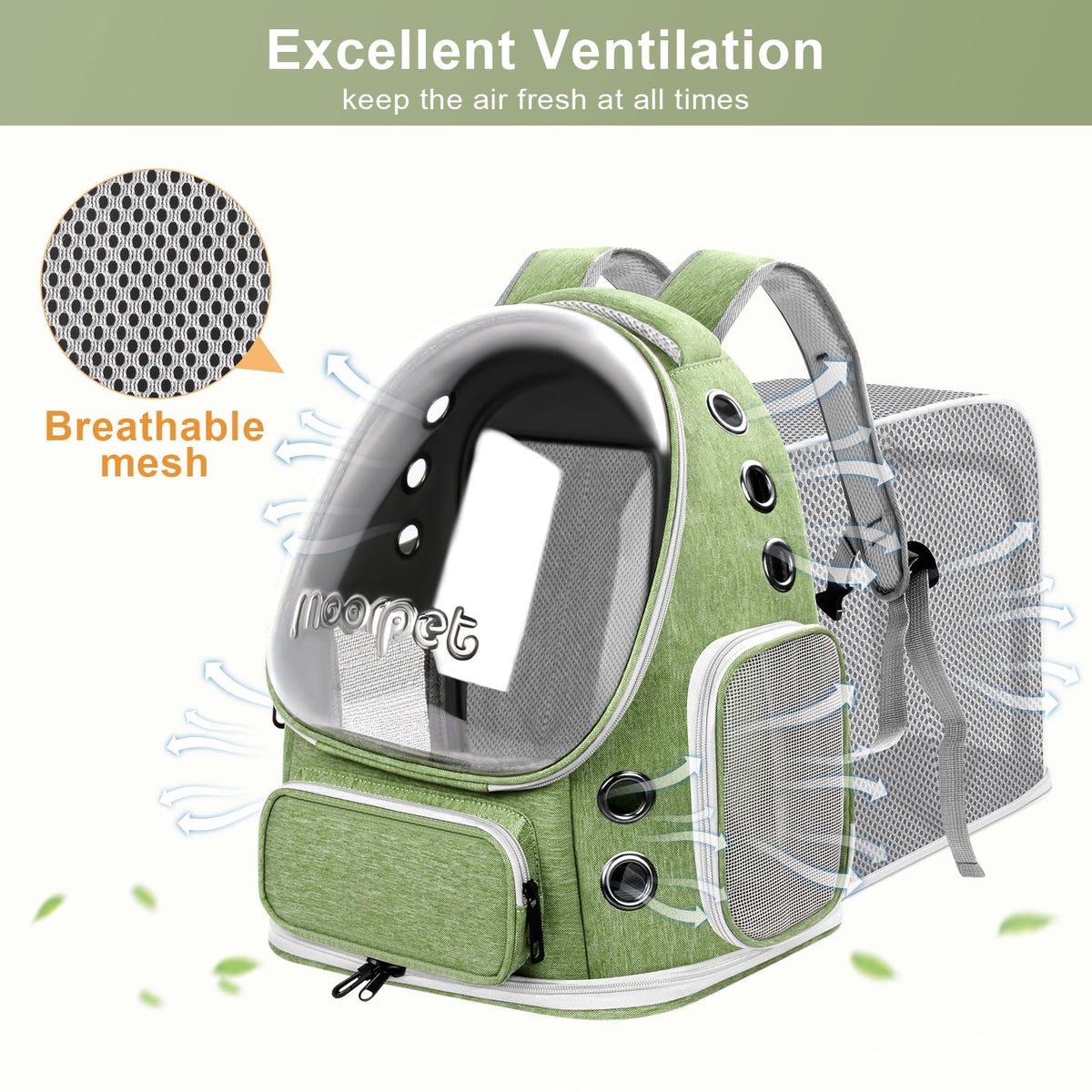 Green Expandable Breathable Pet Backpack Carrier R8734
