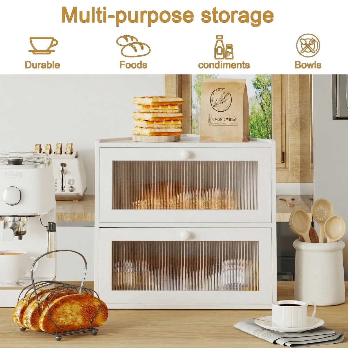 White Double Layer Bamboo Corner Bread Box E79097
