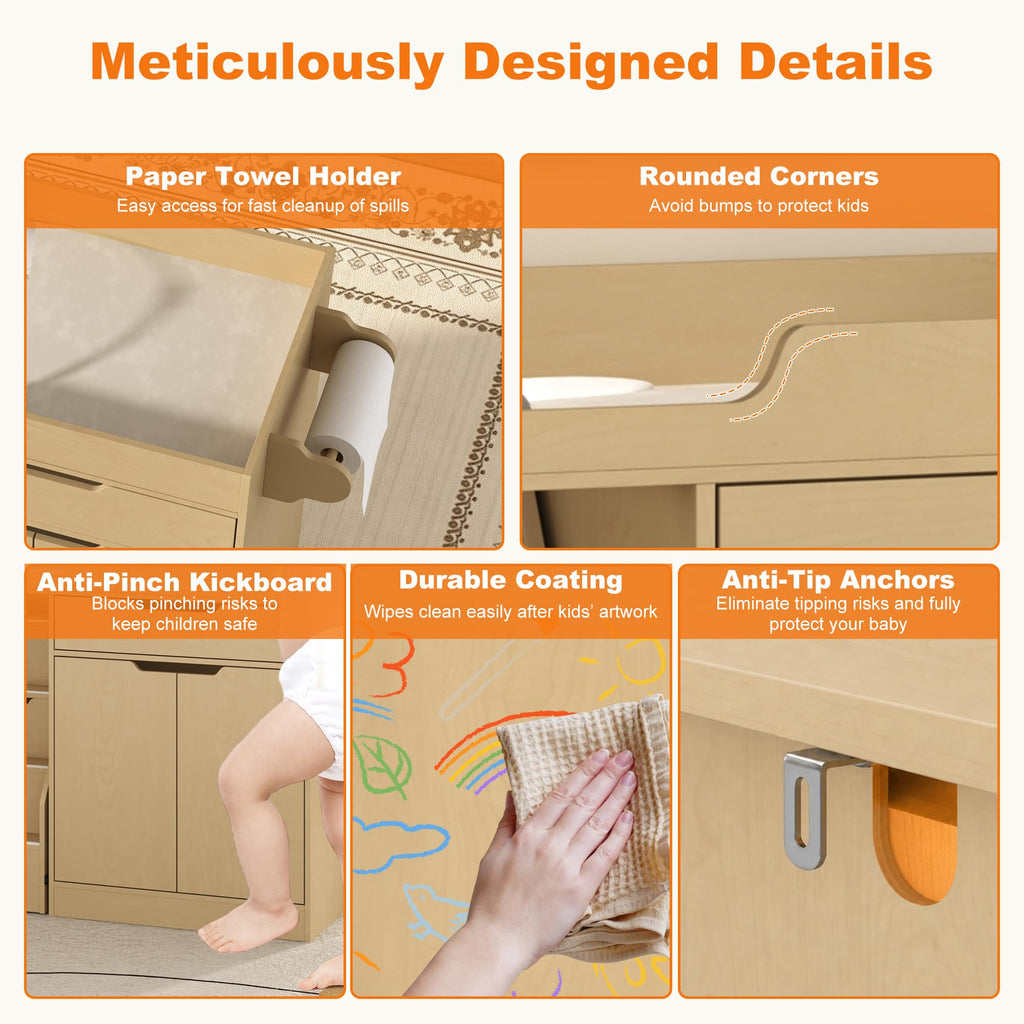 Oak Baby Changing Table with Drawers and Stairs X824275