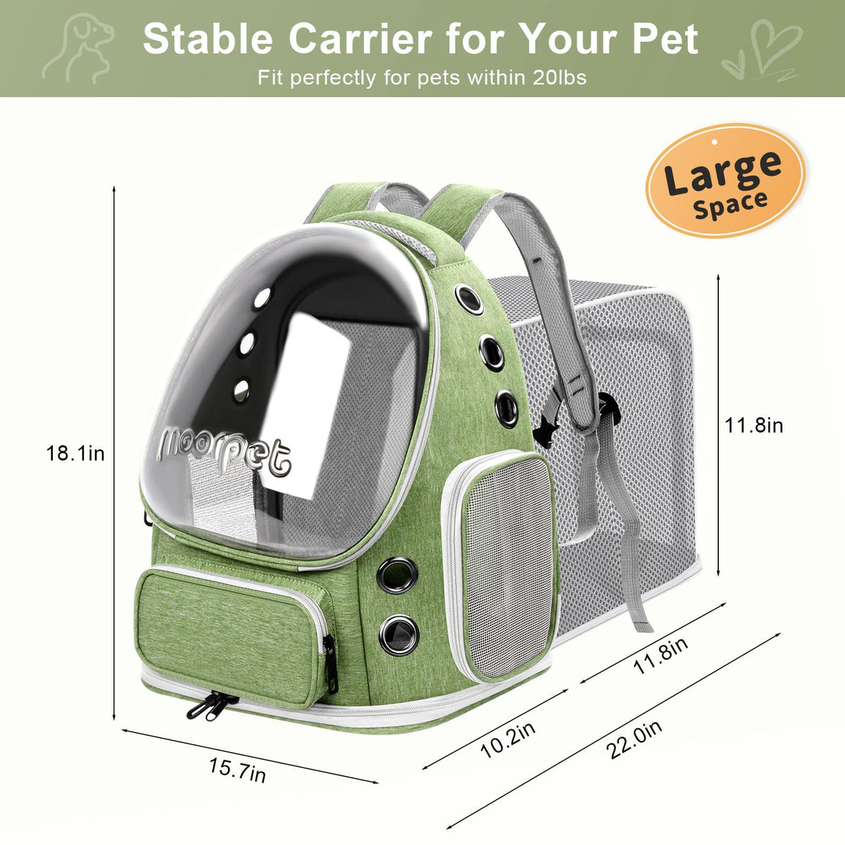 Green Expandable Breathable Pet Backpack Carrier R8734