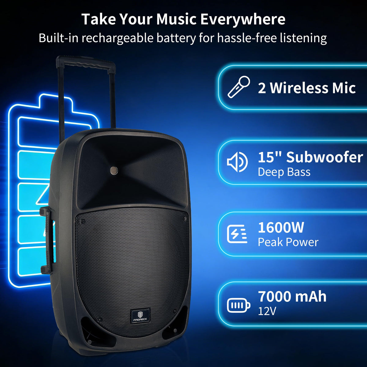 1600W 2-Way Rechargeable Powered PA Speaker System with Bluetooth R158554