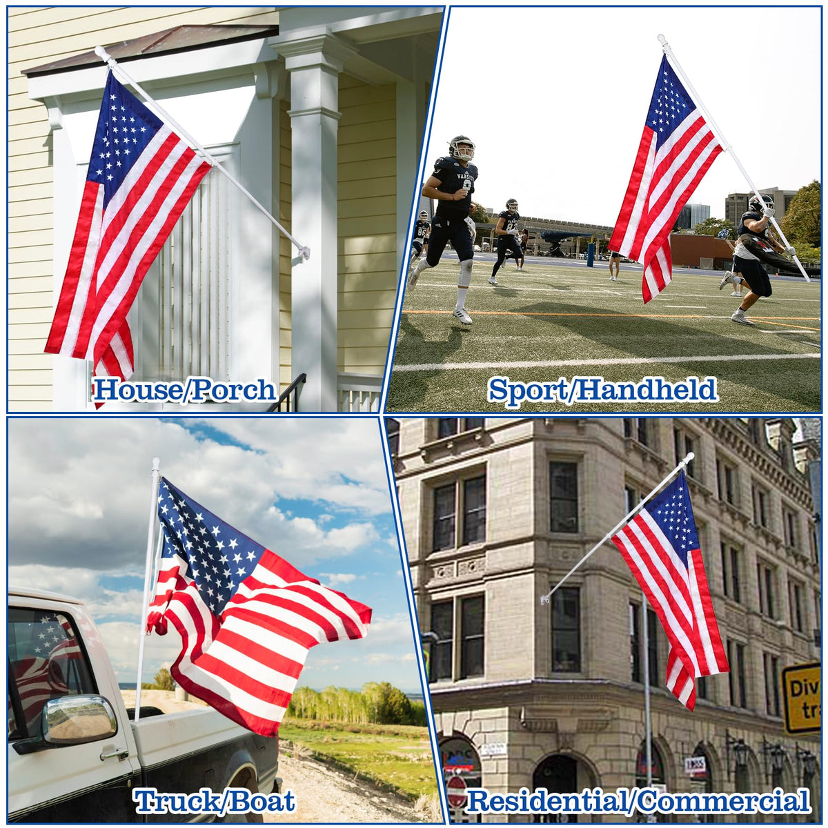 White 5 FT Stainless Steel Wall Mount Flag Pole Kit with 360° Rotating Rings V5262