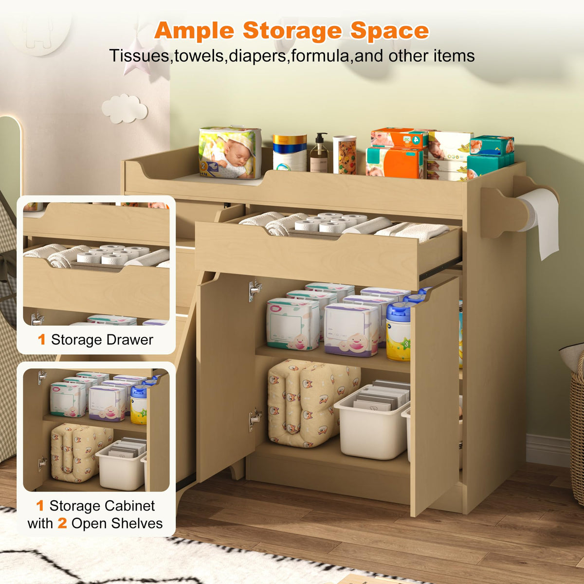 Oak Baby Changing Table with Drawers and Stairs X824275