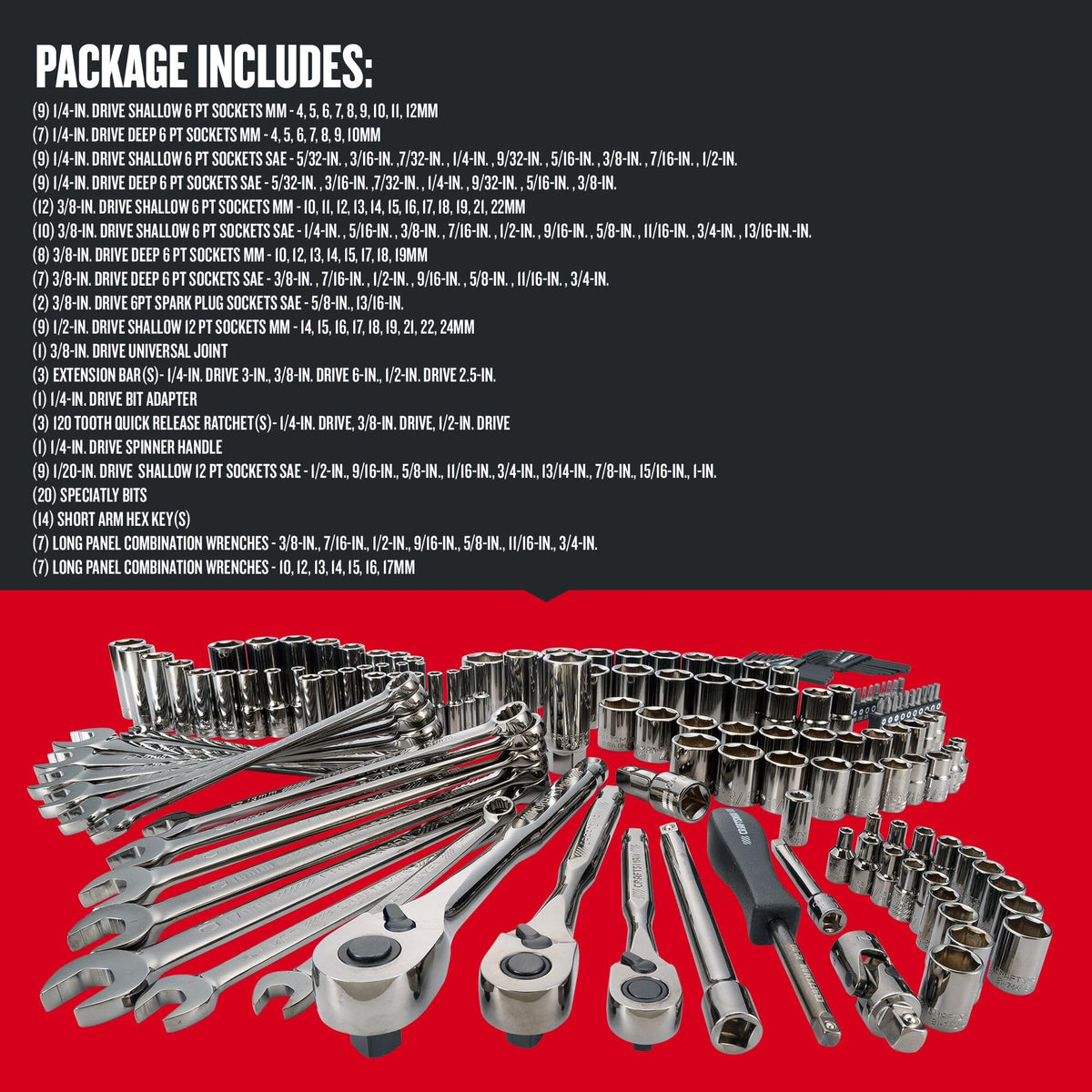 1/4" & 3/8" & 1/2" Drive SAE/Metric 150 Piece Mechanics Tool Set V7757