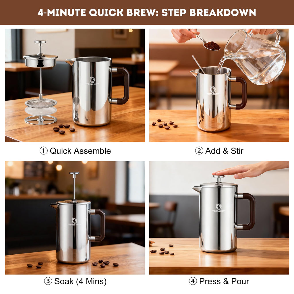 1L Stainless Steel French Press Coffee Maker R126