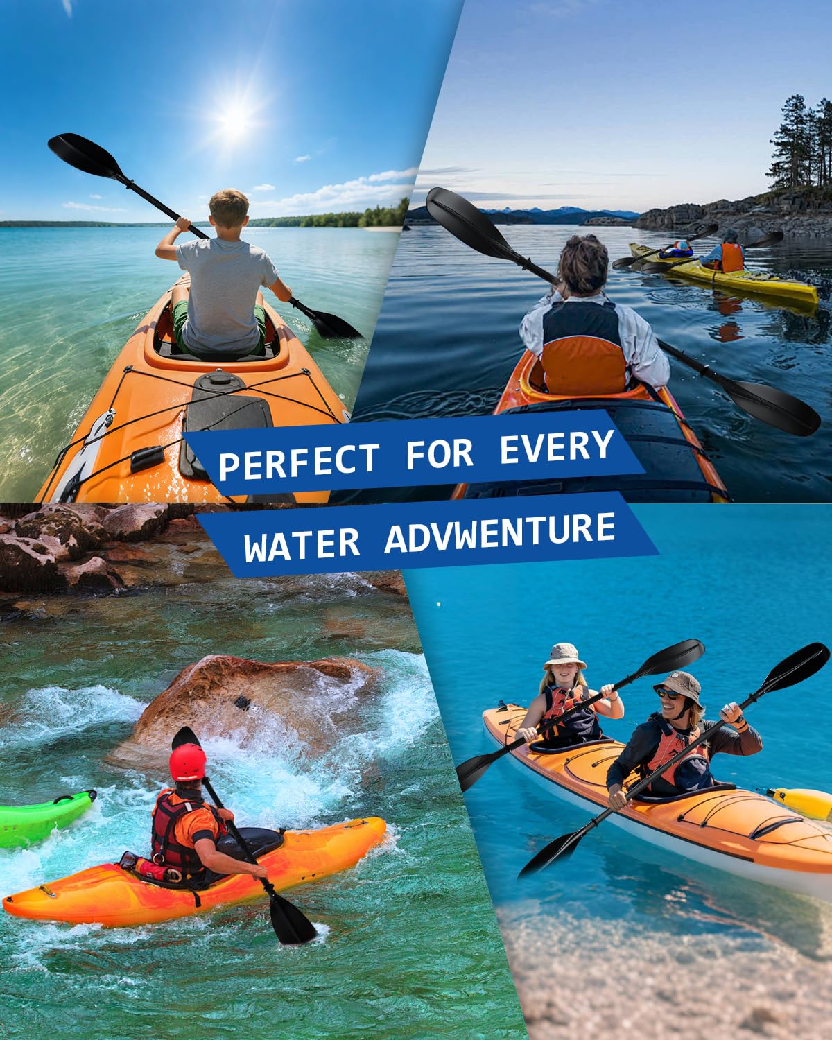 Adjustable Kayak Paddle 62–87 Inches Stainless Steel Fiberglass Non-Slip Grip with Carry Bag A934