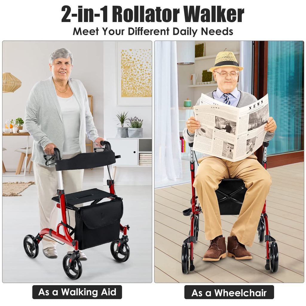 2-in-1 Aluminum Rollator Walker with Seat E7449