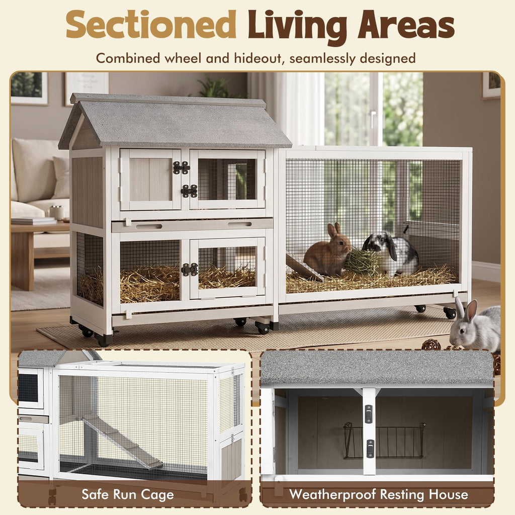 2-Story Wooden Rabbit Hutch with 3 Removable Trays P96480