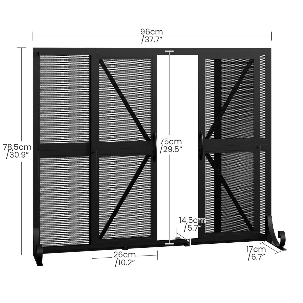 Black Wrought Iron Mesh Fireplace Screen with Sliding Doors N2226