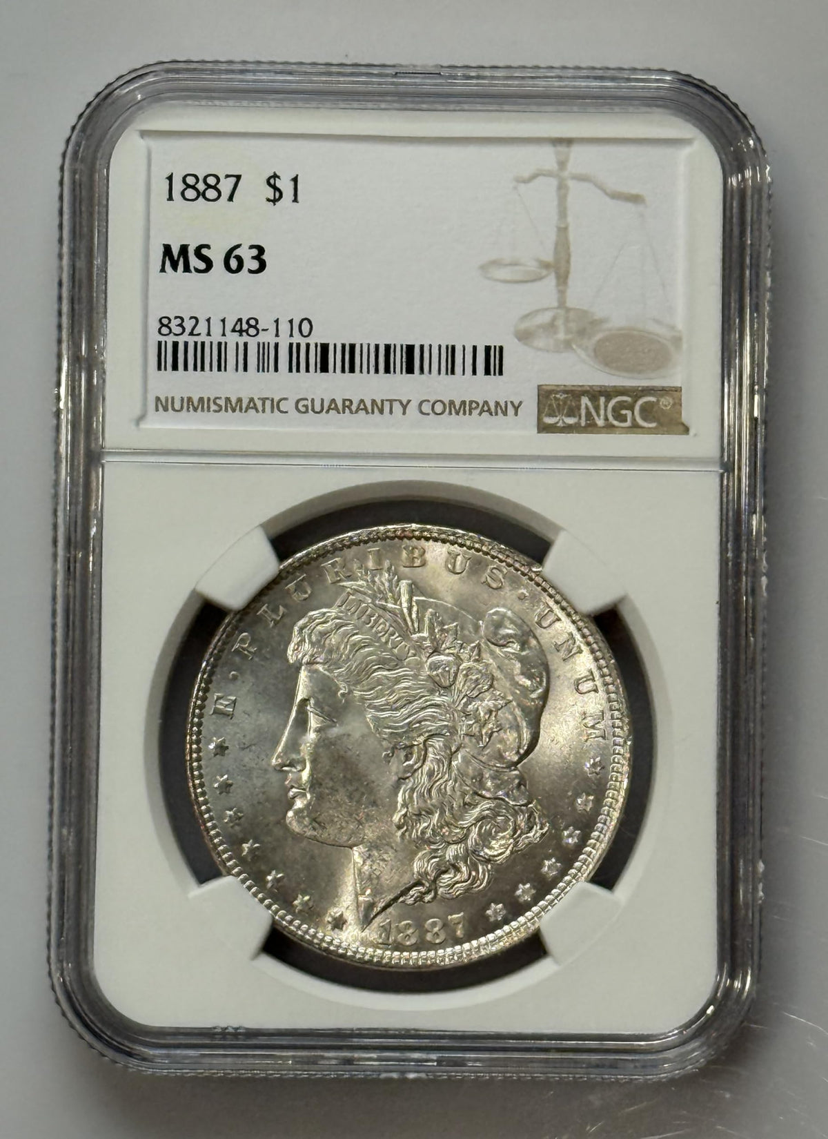 1887 Morgan Silver Dollar MS63 Graded Certified Collectible Coin P15235