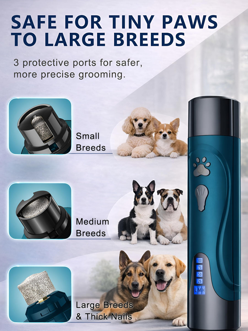 Super Quiet Dog Nail Grinder & Clippers Kit with 2 LED Lights I402