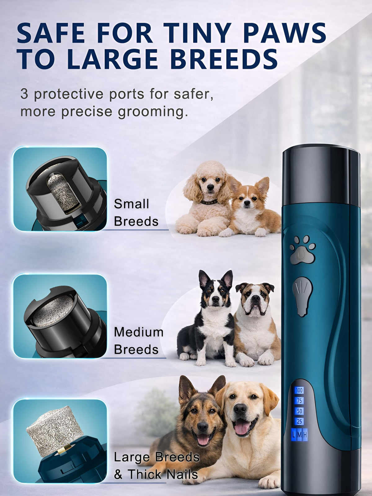 Super Quiet Dog Nail Grinder & Clippers Kit with 2 LED Lights I402