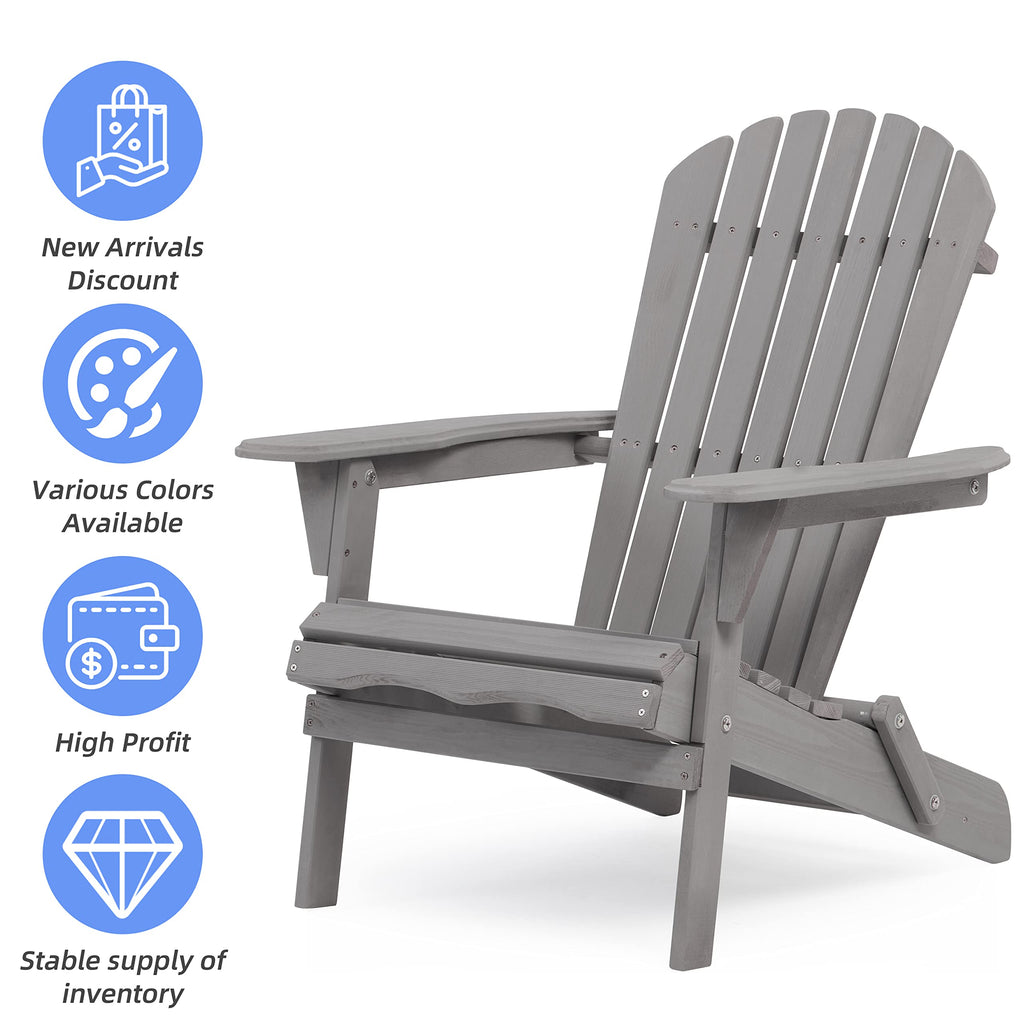 Folding Solid Wood Adirondack Chair Set of 2 Grey K3105