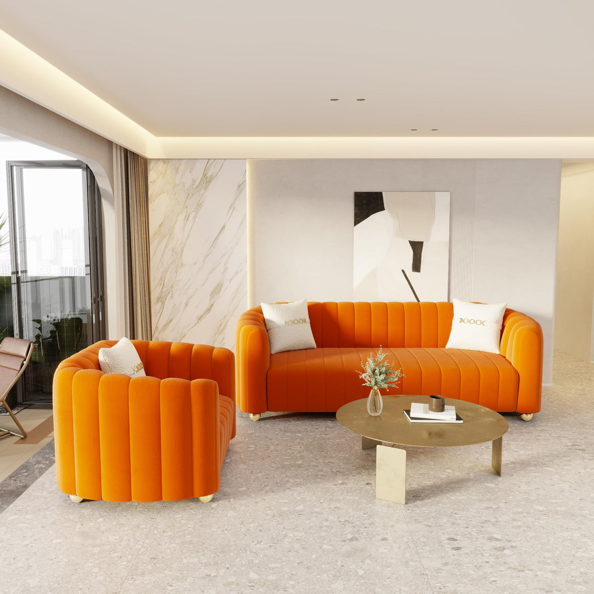 42" Velvet Sofa Chair with Gold Metal Legs I734121