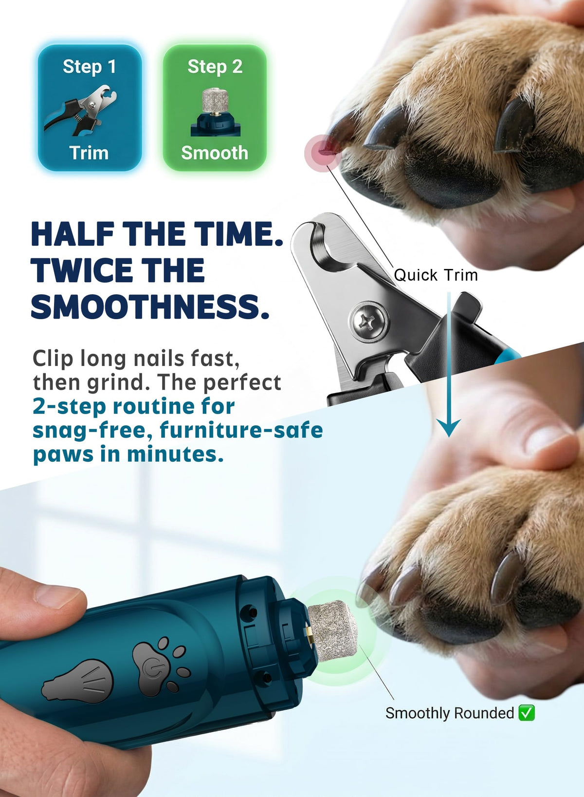 Super Quiet Dog Nail Grinder & Clippers Kit with 2 LED Lights I402
