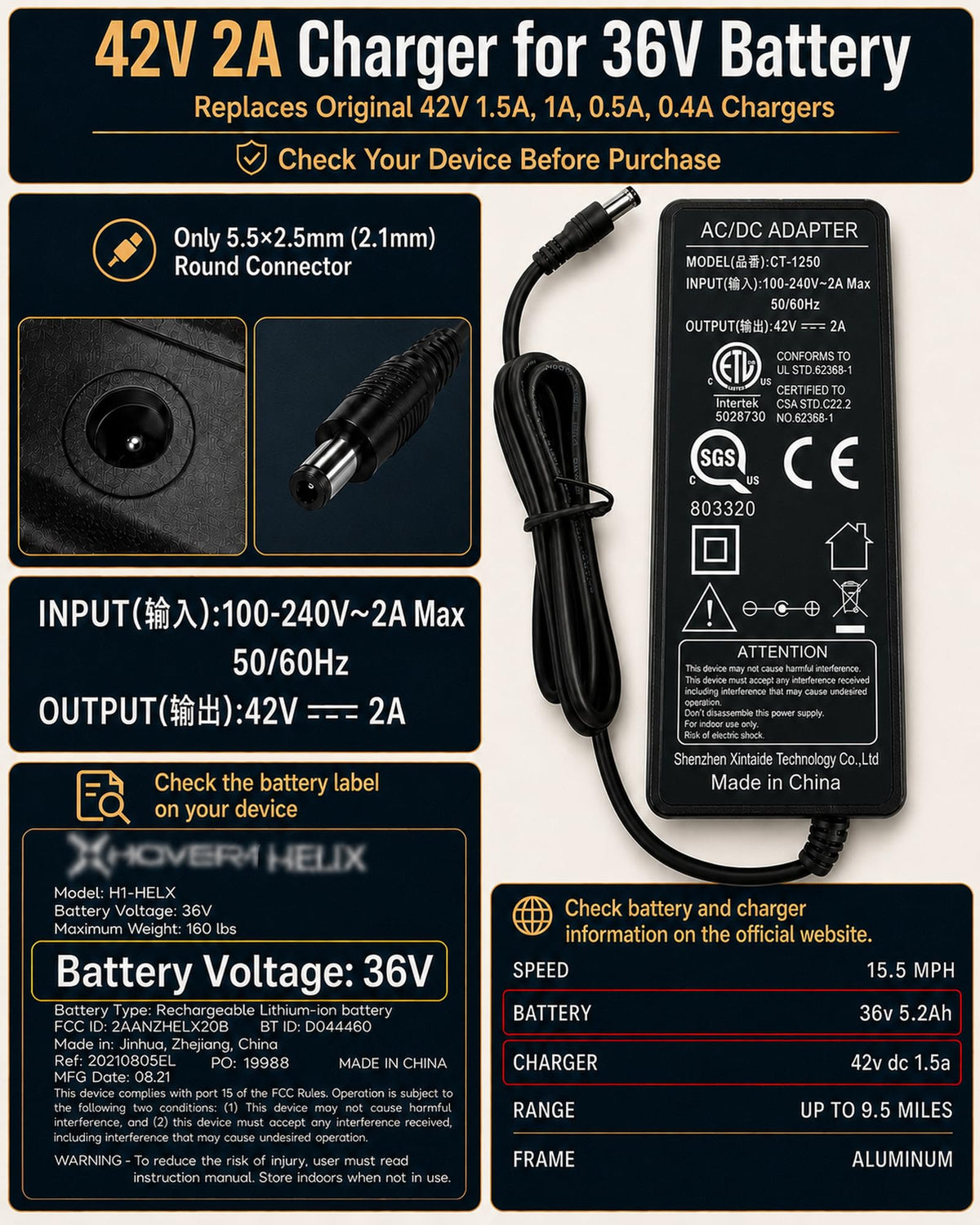 42V 2A Electric Scooter Charger D864520