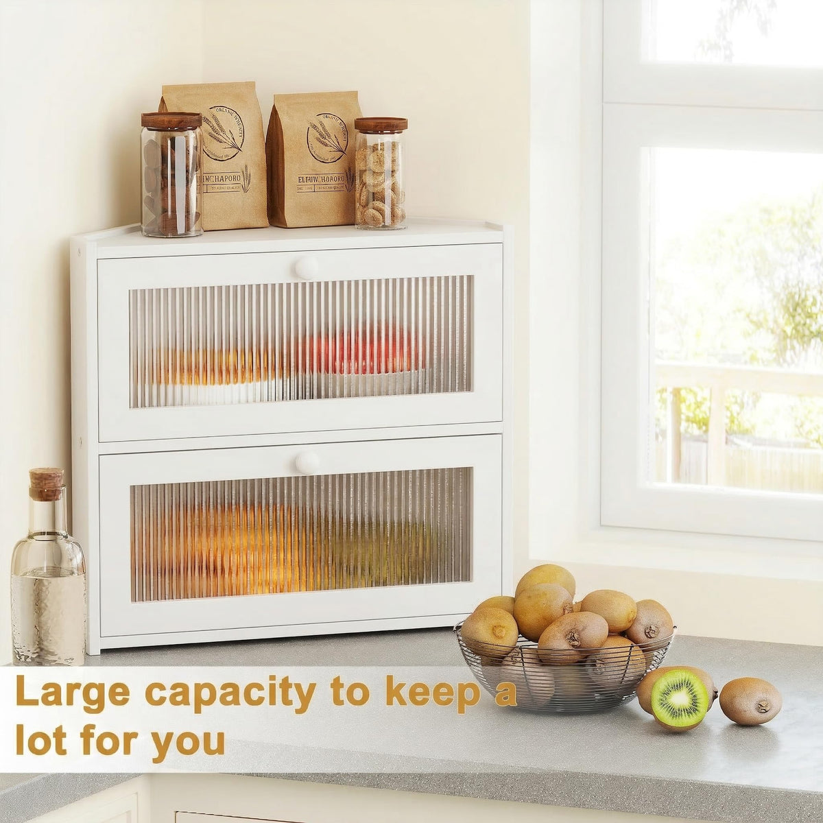 White Double Layer Bamboo Corner Bread Box E79097