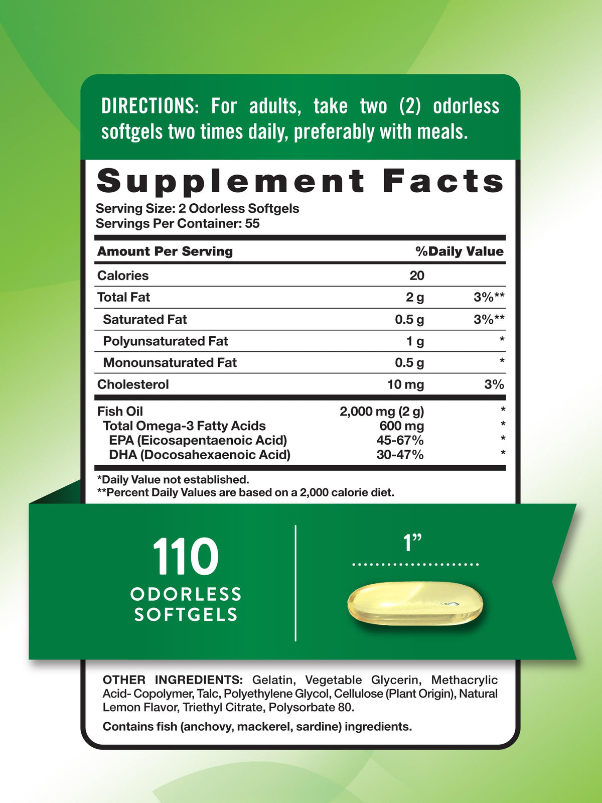 Fish Oil 2000mg 110 Softgels Lemon Flavor Y922