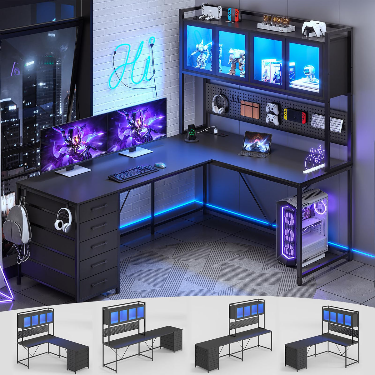 L Shaped Gaming Corner Desk with Drawers R780454