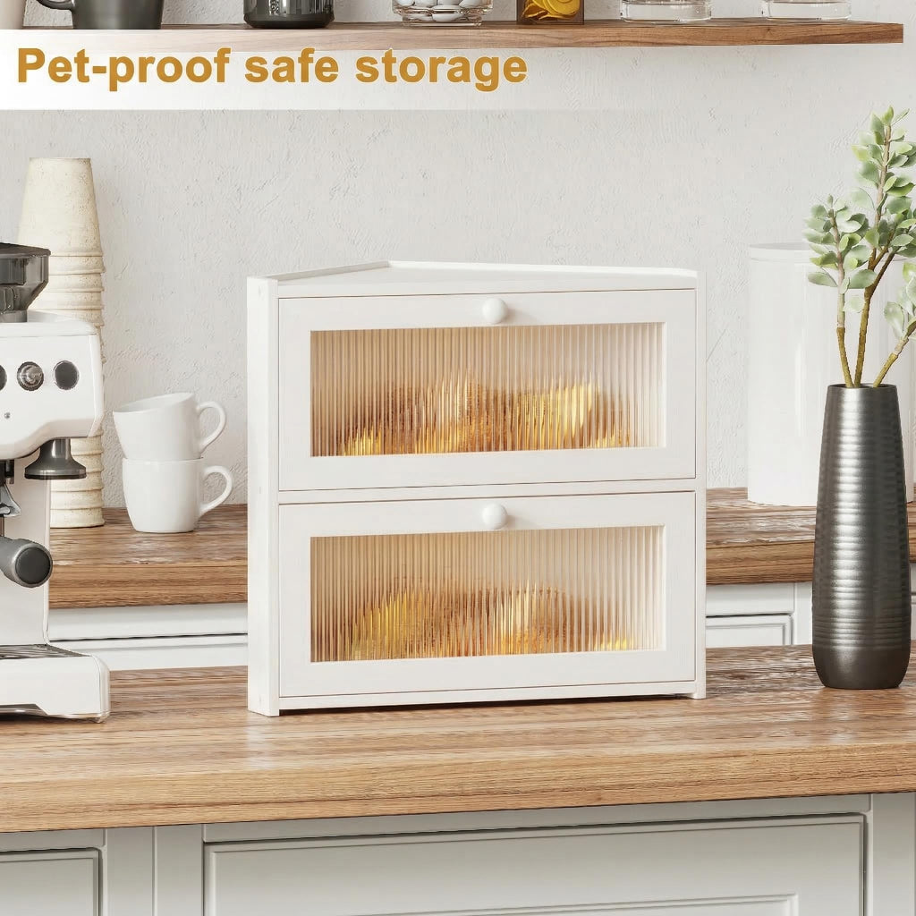 White Double Layer Bamboo Corner Bread Box E79097